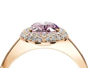 Halo Engagement Ring Setting for Fancy Pink Oval Center with Plain Tapered Band and Prong Head in Rose Gold