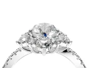 Floral Halo Engagement Ring Setting for Pear-Shaped Center with Pave Accents and Prong Head in Platinum