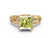 Solitaire Engagement Ring Setting for Fancy Yellow Princess Cut Center with Filigree Accent Basket and Prong Head in Yellow Gold