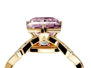 Solitaire Engagement Ring Setting for Fancy Pink Princess Cut Center with Accented Twist Band and Leaf Prong Head in Yellow Gold