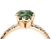 Solitaire Engagement Ring Setting for Fancy Green Cushion Cut Center with Large Accents and Prong Head in Rose Gold