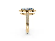 Milgrain Halo Engagement Ring Setting for Fancy Blue Marquise Center with Three-Sided Pave Band and Prong Head in Yellow Gold