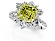 Floral Halo Engagement Ring Setting for Fancy Yellow Asscher Cut Center with Pave Accents and Prong Head in Sterling Silver