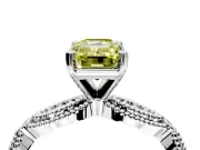 Solitaire Engagement Ring Setting for Fancy Yellow Emerald Cut Center with Marquise Panel Band and Prong Head in Sterling Silver