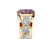 Solitaire Engagement Ring Setting for Fancy Pink Emerald Cut Center with Graduated Shared Prongs and Prong Head in Yellow Gold