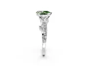 Leaf Motif Engagement Ring Setting for Fancy Green Pear-Shaped Center with Pave Band and Prong Head in Sterling Silver