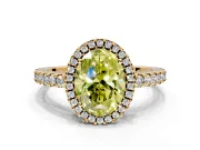 Accent Halo Engagement Ring Setting for Fancy Yellow Oval Center with Full-Length Pave Band and Prong Head in Yellow Gold