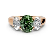3 Stone Engagement Ring Setting for Fancy Green Oval Center with Raised Basket Heads and Prong Head in Rose Gold
