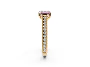 Solitaire Engagement Ring Setting for Fancy Pink Asscher Cut Center with Engraved Pave Band and Prong Head in Yellow Gold
