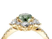 Floral Halo Engagement Ring Setting for Fancy Green Pear-Shaped Center with Pave Accents and Prong Head in Yellow Gold