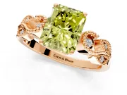 Leaf Engagement Ring Setting for Fancy Yellow Radiant Cut Center with Milgrain Accent Band and Prong Head in Rose Gold