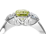 3 Stone Engagement Ring Setting for Fancy Yellow Radiant Cut Center with Raised Basket Heads and Prong Head in Platinum