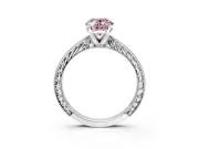 Solitaire Engagement Ring Setting for Fancy Pink Oval Center with Engraved Milgrain Band and Prong Head in Sterling Silver