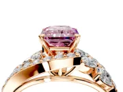 Halo Engagement Ring Setting for Fancy Pink Radiant Cut Center with Marquise and Pave Bypass Band and Prong Head in Rose Gold