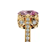 Cathedral Engagement Ring Setting for Fancy Pink Oval Center with Antique-Style Pave Band and Prong Head in Yellow Gold