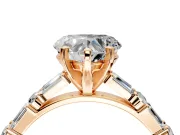Baguette Engagement Ring Setting for Heart-Shaped Center with Alternating Bar-Set Band and Prong Head in Rose Gold