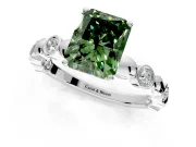 Solitaire Engagement Ring Setting for Fancy Green Radiant Cut Center with Beaded Bezel Station Band and Prong Head in Platinum
