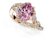Solitaire Engagement Ring Setting for Fancy Pink Oval Center with Pave Bypass Twist Band and Prong Head in Rose Gold