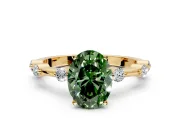 Solitaire Engagement Ring Setting for Fancy Green Oval Center with Bezel Station Band and Prong Head in Yellow Gold