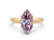 Solitaire Engagement Ring Setting for Fancy Pink Marquise Center with Wide Knife Ridge Band and Prong Head in Yellow Gold