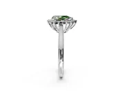 Starburst Halo Engagement Ring Setting for Fancy Green Pear-Shaped Center with Thin Round-Wire Band and Prong Head in Sterling Silver