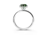 Hidden Halo Engagement Ring Setting for Fancy Green Round Cut Center with Pave Band and Prong Head in White Gold