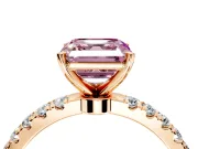 Open Basket Engagement Ring Setting for Fancy Pink Asscher Cut Center with Pave Band and Prong Head in Rose Gold