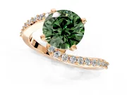 Solitaire Engagement Ring Setting for Fancy Green Round Cut Center with Pave Bypass Swirl Band and Prong Head in Rose Gold