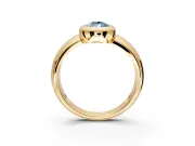 Solitaire Engagement Ring Setting for Fancy Blue Pear-Shaped Center with Wide Band and Bezel Head in Yellow Gold
