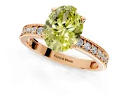 Milgrain Pave Engagement Ring Setting for Fancy Yellow Oval Center with Accent Band and Prong Head in Rose Gold