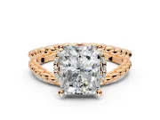 Halo Engagement Ring Setting for Radiant Cut Center with Rope Twist Split Shank and Prong Head in Rose Gold
