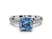Solitaire Engagement Ring Setting for Fancy Blue Cushion Cut Center with Raised Channel Band and Prong Head in Sterling Silver