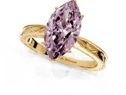Solitaire Engagement Ring Setting for Fancy Pink Marquise Center with Engraved Milgrain Band and Prong Head in Yellow Gold