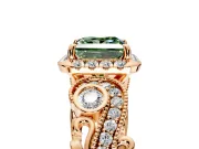 Milgrain Halo Engagement Ring Setting for Fancy Green Princess Cut Center with Shoulder Bezels and Prong Head in Rose Gold