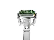 3 Stone Engagement Ring Setting for Fancy Green Radiant Cut Center with Baguette Accents and Prong Head in White Gold