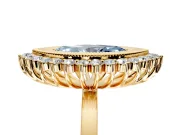 Halo Engagement Ring Setting for Fancy Blue Marquise Center with Milgrain Bezel Rim, Plain Band and Prong Head in Yellow Gold