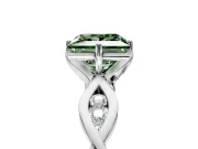 Solitaire Engagement Ring Setting for Fancy Green Princess Cut Center with Accented Twist Band and Leaf Prong Head in Sterling Silver