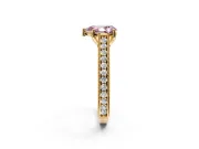 Solitaire Engagement Ring Setting for Fancy Pink Pear-Shaped Center with Engraved Pave Band and Prong Head in Yellow Gold