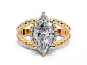 Halo Engagement Ring Setting for Marquise Center with Rope Twist Split Shank and Prong Head in Yellow Gold
