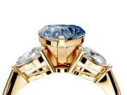 3 Stone Engagement Ring Setting for Fancy Blue Heart-Shaped Center with Large Pear-Shaped Accents and Prong Head in Yellow Gold