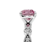 Solitaire Engagement Ring Setting for Fancy Pink Cushion Cut Center with Milgrain Bezel Accents and Prong Head in Platinum
