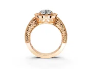 Milgrain Halo Engagement Ring Setting for Round Cut Center with Pave Band and Prong Head in Rose Gold