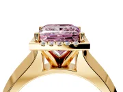 Halo Engagement Ring Setting for Fancy Pink Princess Cut Center with Knife Ridge Cathedral Band and Prong Head in Yellow Gold