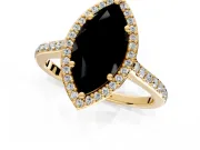 Halo Engagement Ring Setting for Fancy Black Marquise Center with Pave Accents, Heart Basket and Prong Head in Yellow Gold
