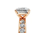 Solitaire Engagement Ring Setting for Radiant Cut Center with Channel-Set Accents and Prong Head in Rose Gold