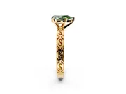 Solitaire Engagement Ring Setting for Fancy Green Pear-Shaped Center with Scrollwork Band and Prong Head in Yellow Gold