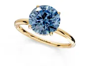 Solitaire Engagement Ring Setting for Fancy Blue Round Cut Center with Plain Band, Open Basket and Prong Head in Yellow Gold