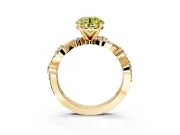Solitaire Engagement Ring Setting for Fancy Yellow Round Cut Center with Bar-Station Pave Twist and Prong Head in Yellow Gold