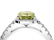 Halo Engagement Ring Setting for Fancy Yellow Radiant Cut Center with Full Pave Band and Prong Head in Sterling Silver