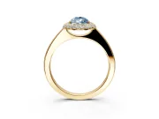 Halo Engagement Ring Setting for Fancy Blue Pear-Shaped Center with Plain Tapered Band and Prong Head in Yellow Gold